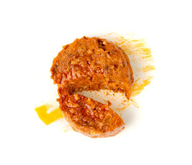 Paprika stew, Szczecin paprikash, traditional Polish fish spread with rice, tomato paste, vegetables on white