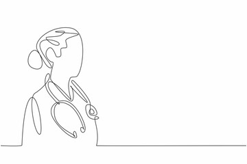 Continuous one line drawing a female doctor looking off into the distance. The important role women play in healthcare. Care. National Women Physicians Day. Single line draw design vector illustration