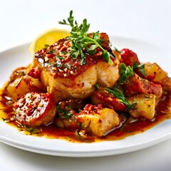 healthy sea food dish cuisine isolated on white background