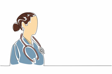 Continuous one line drawing a female doctor looking off into the distance. The important role women play in healthcare. Care. National Women Physicians Day. Single line draw design vector illustration