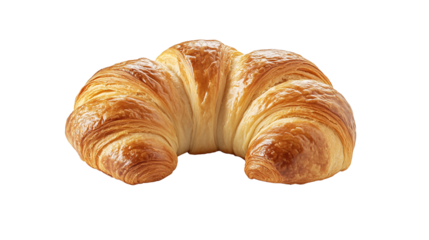 Freshly baked croissant with golden crust isolated on transparent background
