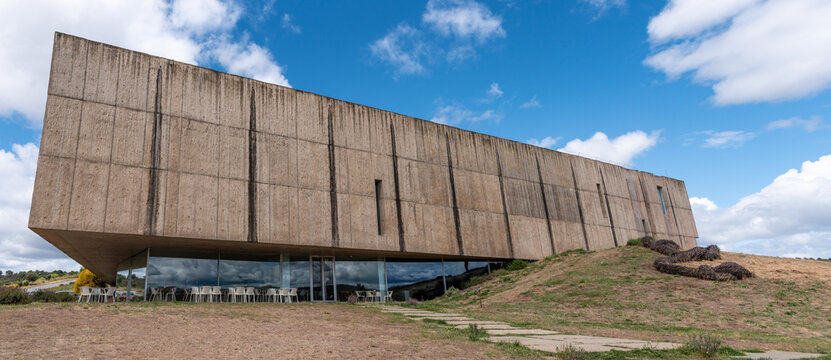 Villa Nova de Foz Coa, Portugal - Mai 31, 2024 - Modern design of the Coa museum by architects Camilo Rebelo and Tiago Pimentel