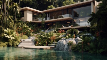 Modern House on Lush Tropical Landscape