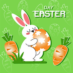 Easter card with cute bunny carrot and eggs
