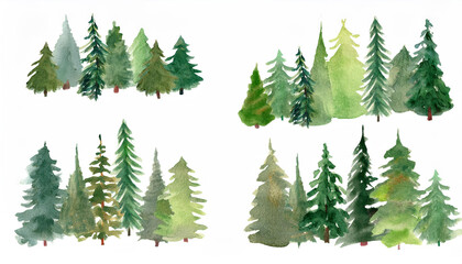 Collection watercolor Pine Trees , modern design. For printed materials