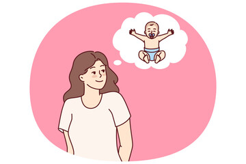 Woman dreams of giving birth to child and becoming mother for son or daughter after pregnancy from husband. Girl dreams of getting pregnant and giving birth to baby imagining baby in diaper