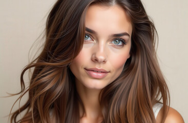 Naklejka premium portrait of a beautiful tender young brunette girl with long hair
