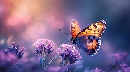 Obraz premium Butterfly sits gracefully on vibrant flowers