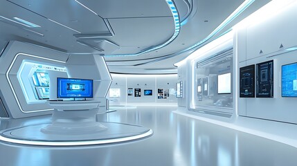 94. A high-end technology store with sleek displays and an empty space for a product