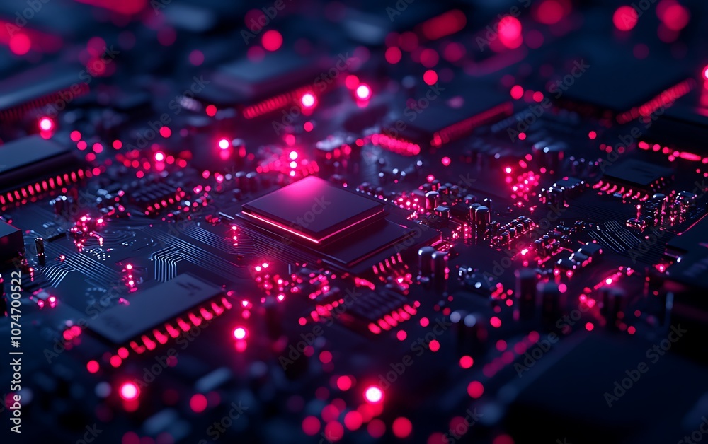 Aufkleber a visually striking close-up of a circuit board with glowing pink lights, illustrating the intricate