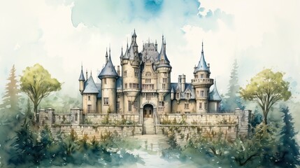 Fototapeta premium Watercolor illustration of a castle