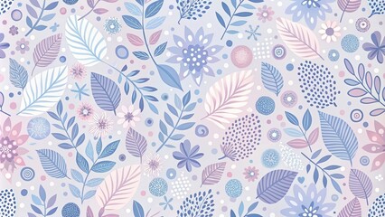Elegant Pastel Floral Pattern with Delicate Leaves and Abstract Shapes on a Soft Gradient Background