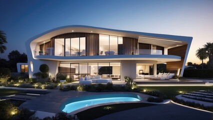 Obraz premium Solar-Powered Smart Home of the Future with Contemporary Style-