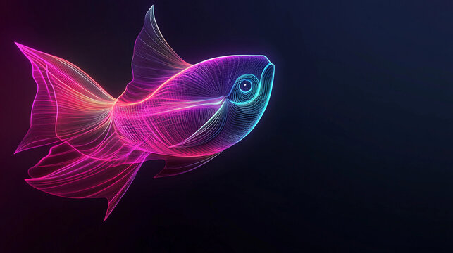 Colorful digital fish swimming in vibrant light graphics