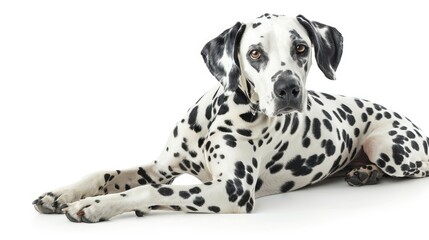 Dalmatian laying over white background