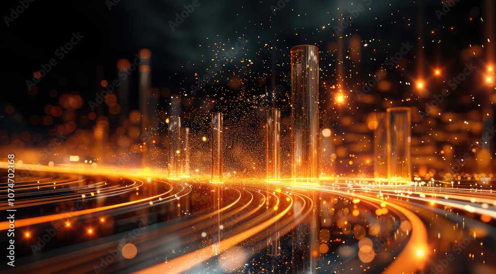 Poster Architectural lines are used to express the combination of future space and modern city. a light band floating from the architectural lines in the foreground, a sense of future time and space.