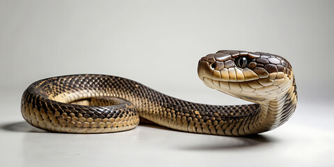 Obraz premium a coiled snake with various unique patterns and types, lying on a white background. Realistic view. created with generative AI