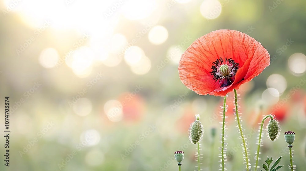Poster stunning macro photograph showcasing the intricate details and vibrant red petals of a poppy flower 