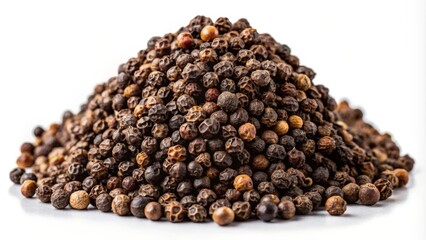 A Magnificent Pile of Whole Black Peppercorns on a White Textured Background, Showcasing the Natural Beauty and Rich Color Variations of this Kitchen Staple