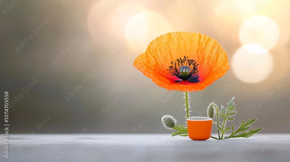 Poster closeup macro shot of a vibrant poppy flower with intricate delicate petals and stamens beautifully 