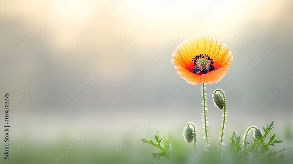 Poster exquisite macro photography of a vibrant poppy flower highlighting the delicate petals and stamens w