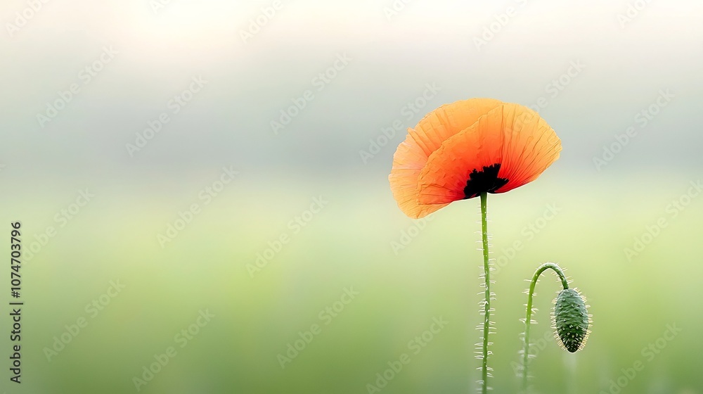 Poster Enchanting Macro Photograph of a Colorful Poppy Flower Highlighting the Delicate Details of the Petals and Stamens with Soft Bokeh Light in the Background