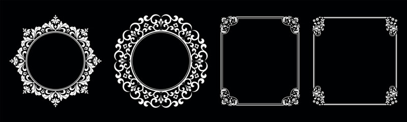 Set of decorative frames Elegant vector element for design in Eastern style, place for text. Floral black and white borders. Lace illustration for invitations and greeting cards.