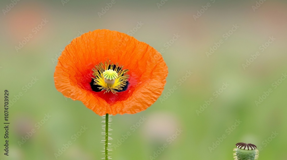 Poster stunning macro shot of a vibrant poppy flower with bright intricately detailed petals and stamens se