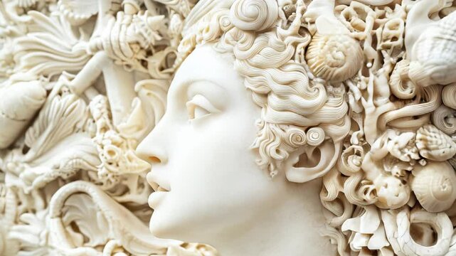 A carved marble statue of the beautiful Medusa, the Gorgon of the Greek mythology