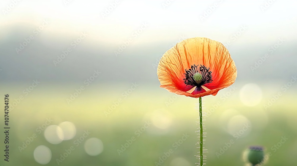Poster stunning macro image of a delicate poppy flower showcasing the vivid petals and central stamens agai