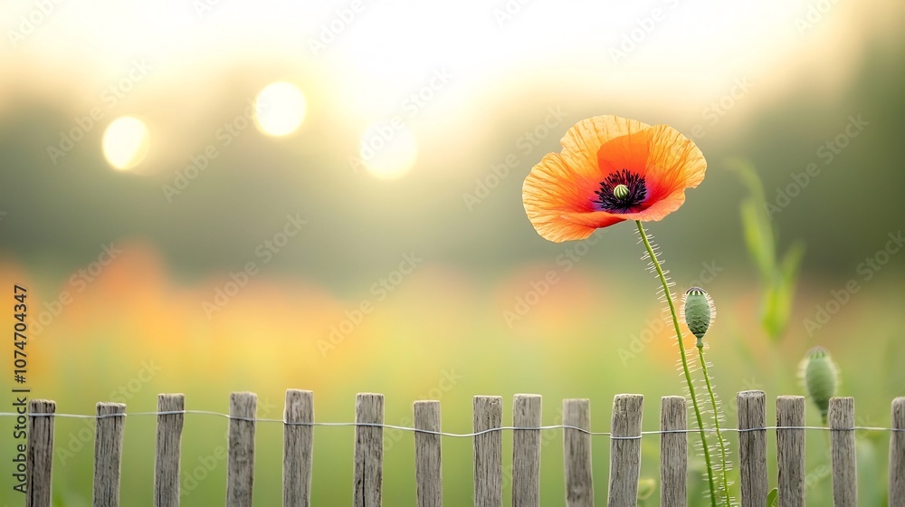 Aufkleber macro shot capturing a blooming poppy with rich colors and detailed petals framed by a soft and drea