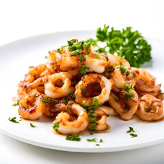 healthy sea food dish cuisine isolated on white background
