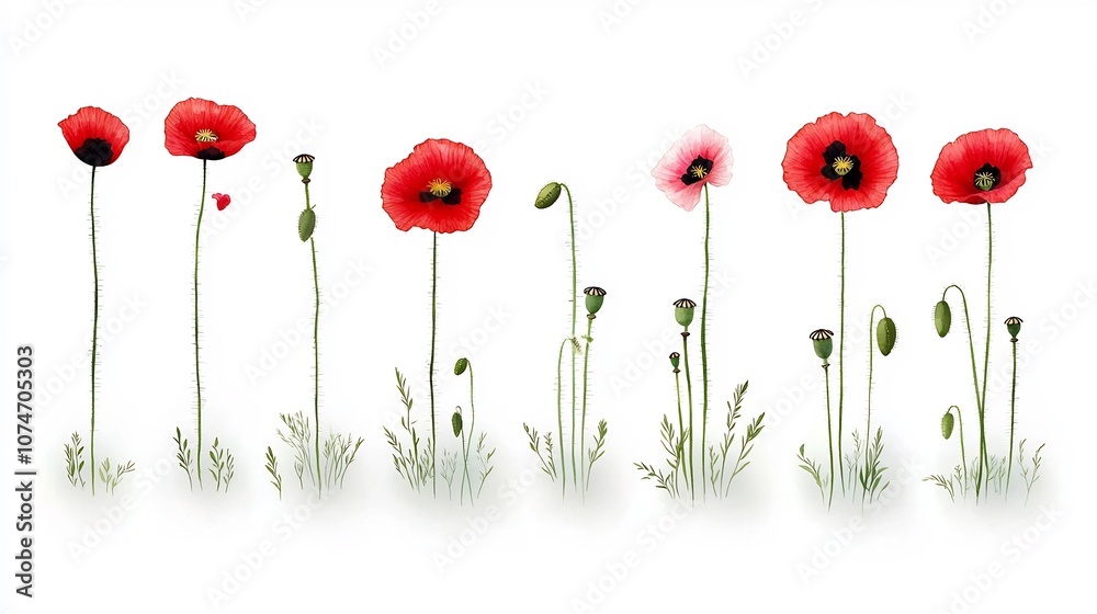 Poster vibrant watercolor of delicate poppy flowers with soft flowing colors and gentle brush strokes captu