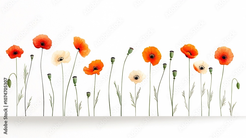 Aufkleber vibrant watercolor of poppy flowers with soft flowing colors and delicate brush strokes capturing an