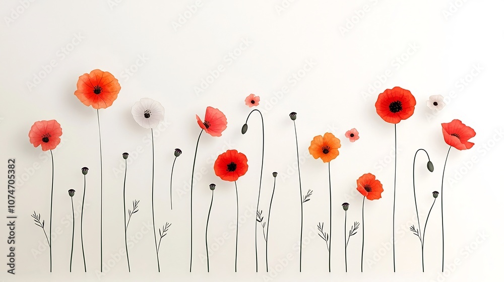 Poster elegant and serene watercolor painting of poppy flowers with soft flowing colors and delicate brush 