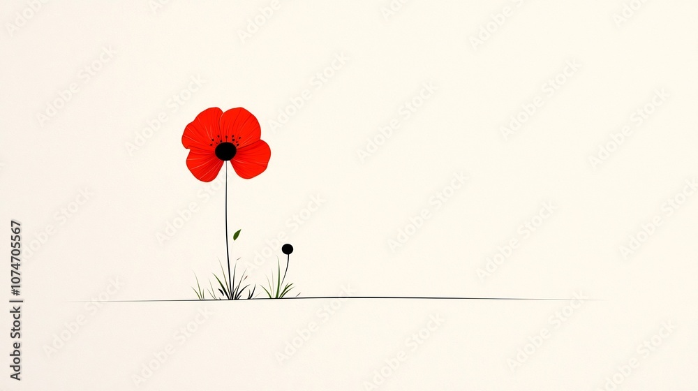 Poster a beautiful minimalist depicting a single poppy flower with clean lines flat colors and an elegant s