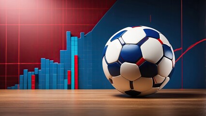  soccer ball against a graph backdrop. idea of placing bets on sporting events online-