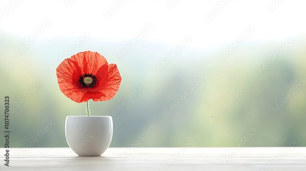 Aufkleber closeup of a vibrant red poppy flower in full bloom with a softly blurred background symbolizing rem