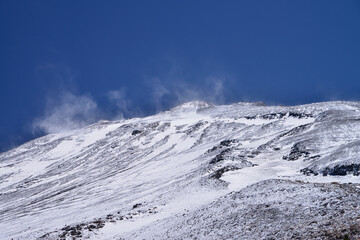 Snow still remaining on Mt. Fuji, Fujinomiyaguchi 5th Station, May, Japan / 雪が残る富士山　富士宮口五合目　５月　日本