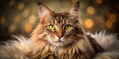Stunning Portrait of a Maine Coon Cat Captured in Still Life Photography with Bokeh Background Enhancing Its Striking Features and Personality