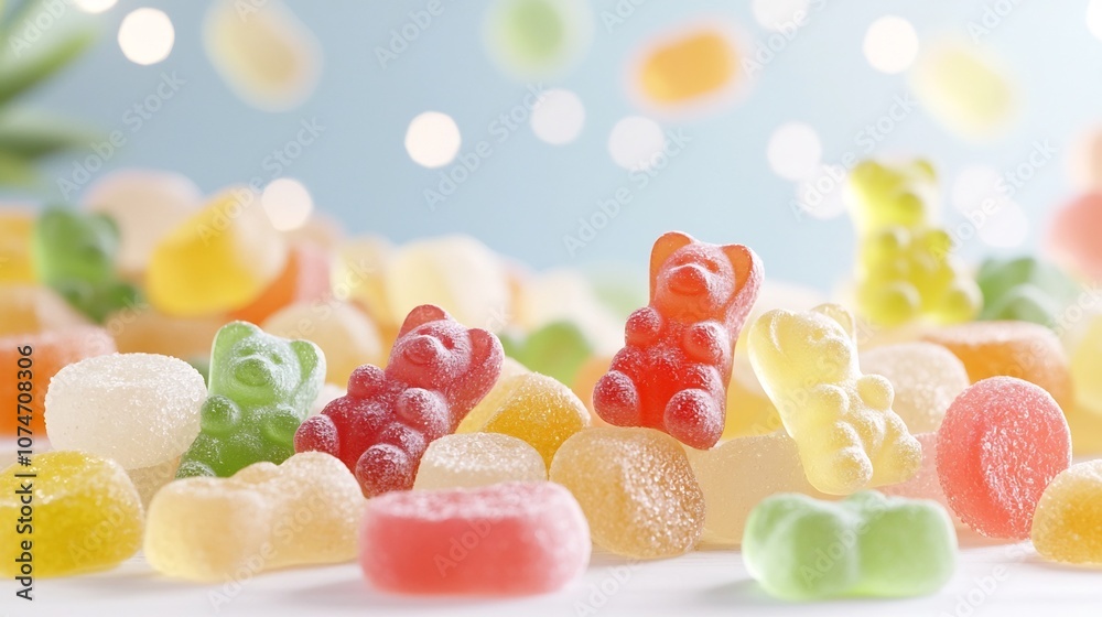 Leinwandbilder close up shot of colorful gummy bears showcasing their intricate texture vibrant hues and shiny surf