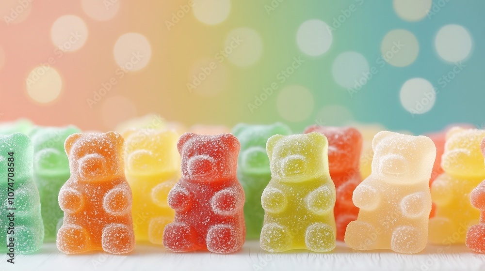 Aufkleber captivating close up image showcasing the vibrant textured details of assorted gummy bears arranged 