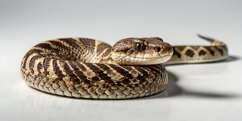 Obraz premium a coiled snake with various unique patterns and types, lying on a white background. Realistic view. created with generative AI