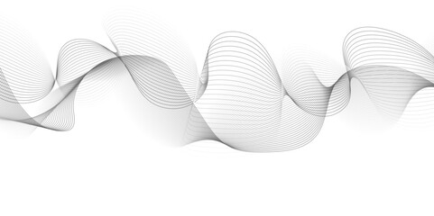 White wave curve lines banner background design. Abstract soft wave lines dynamic flowing gray light isolated background. Vector Illustration of the gray pattern of lines. Black stripes on white .	
