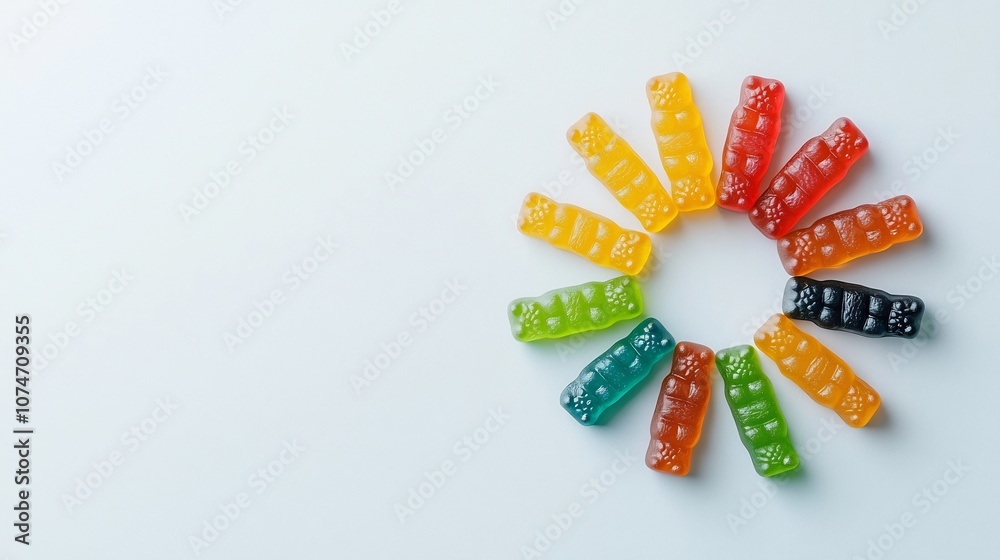 Aufkleber layout of colorful gummy bears forming a floral shape with each candy color representing a petal on 
