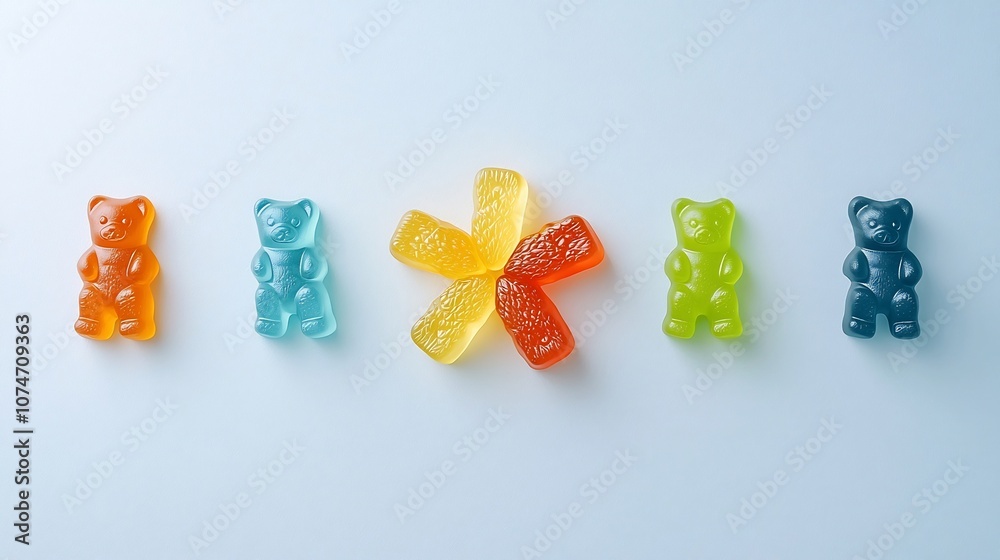 Leinwandbilder arrangement of colorful gummy bears forming a flower shape with each candy representing a different 