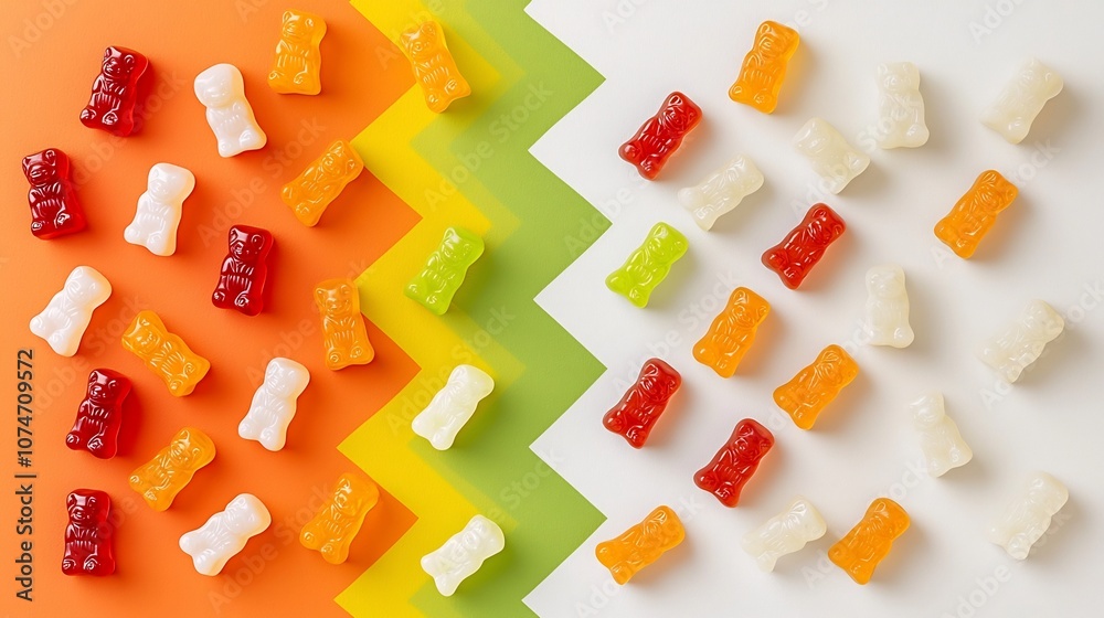 Fototapete vibrant gummy bear zigzag pattern arranged in colorful candy display a playful and unique design for