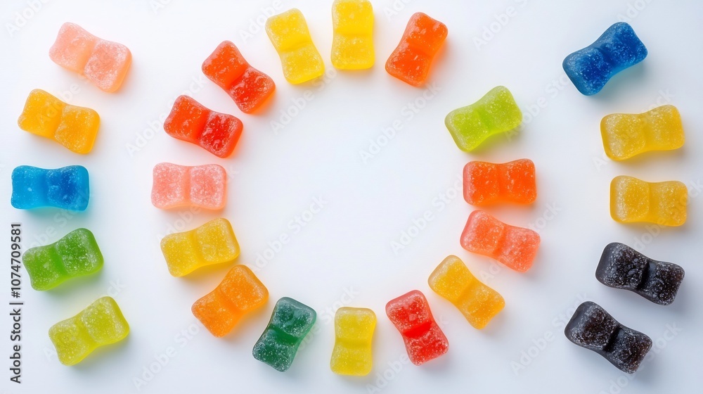 Fototapete gummy bears arranged in a vibrant circular spiral pattern with a playful and captivating layout that