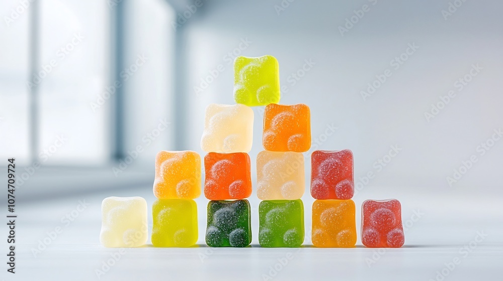 Aufkleber visually striking pyramid formed by stacked gummy bears in bright inviting colors creating an eye ca