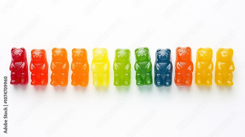 Aufkleber Captivating Arrangement of Gummy Bears in a Gradient of Vibrant Colors Creating a Visually Appealing Spectrum Like Display